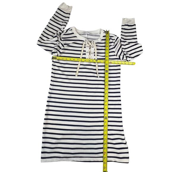 Old Navy Striped Lace-Up Sweatshirt Dress M Navy Cream Sailor Nautical Academia - Picture 4 of 7